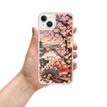 Japanese cherry blossom cat phone case with a traditional fan, Mount Fuji, pagoda, and Kyoto-inspired artwork.