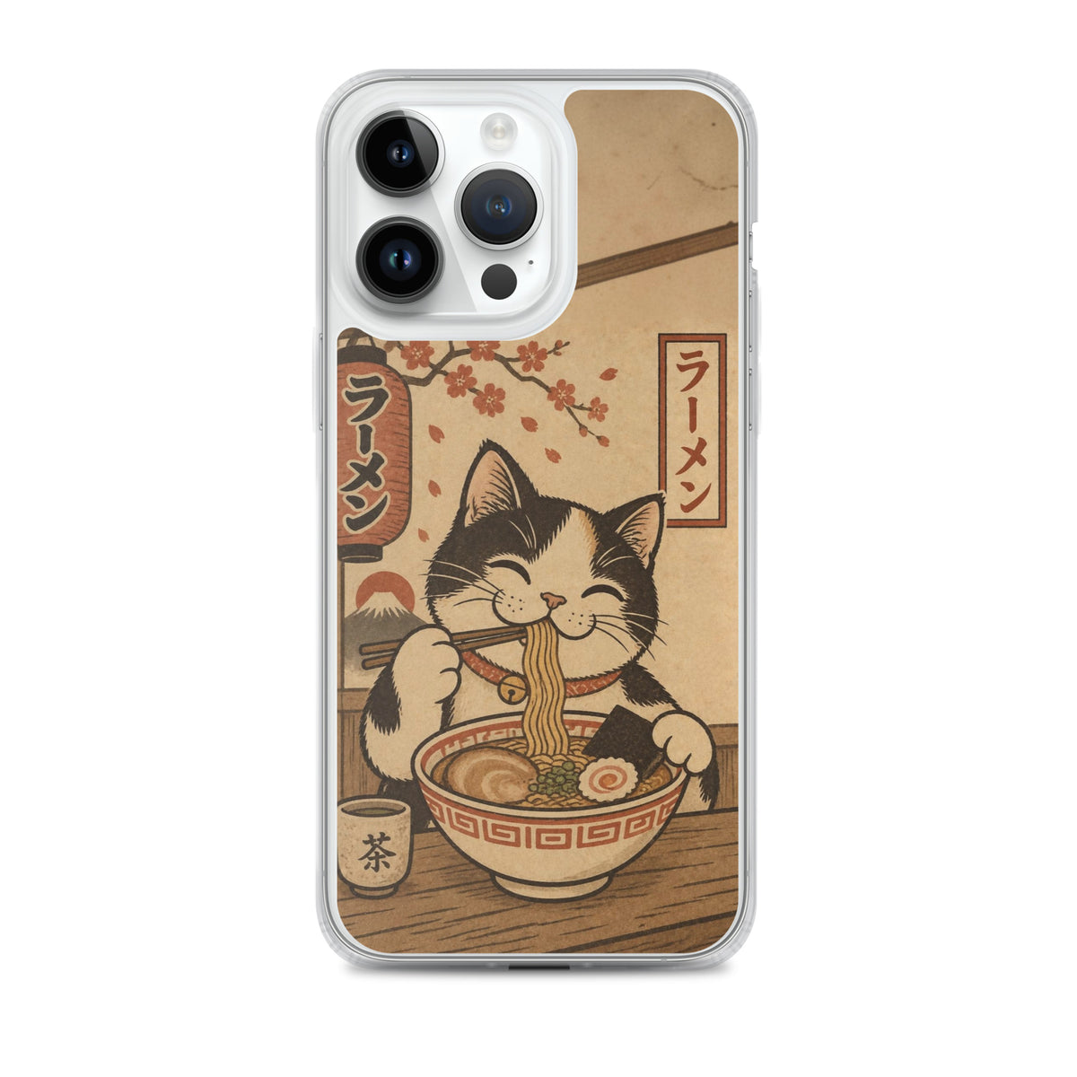 Japanese ramen cat phone case with vintage Japanese artwork and noodle-loving cat