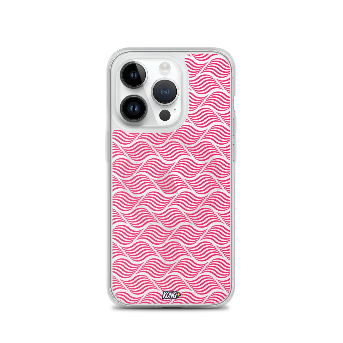 KONG+ Neon Waves pink MagSafe iPhone case with optical wave pattern