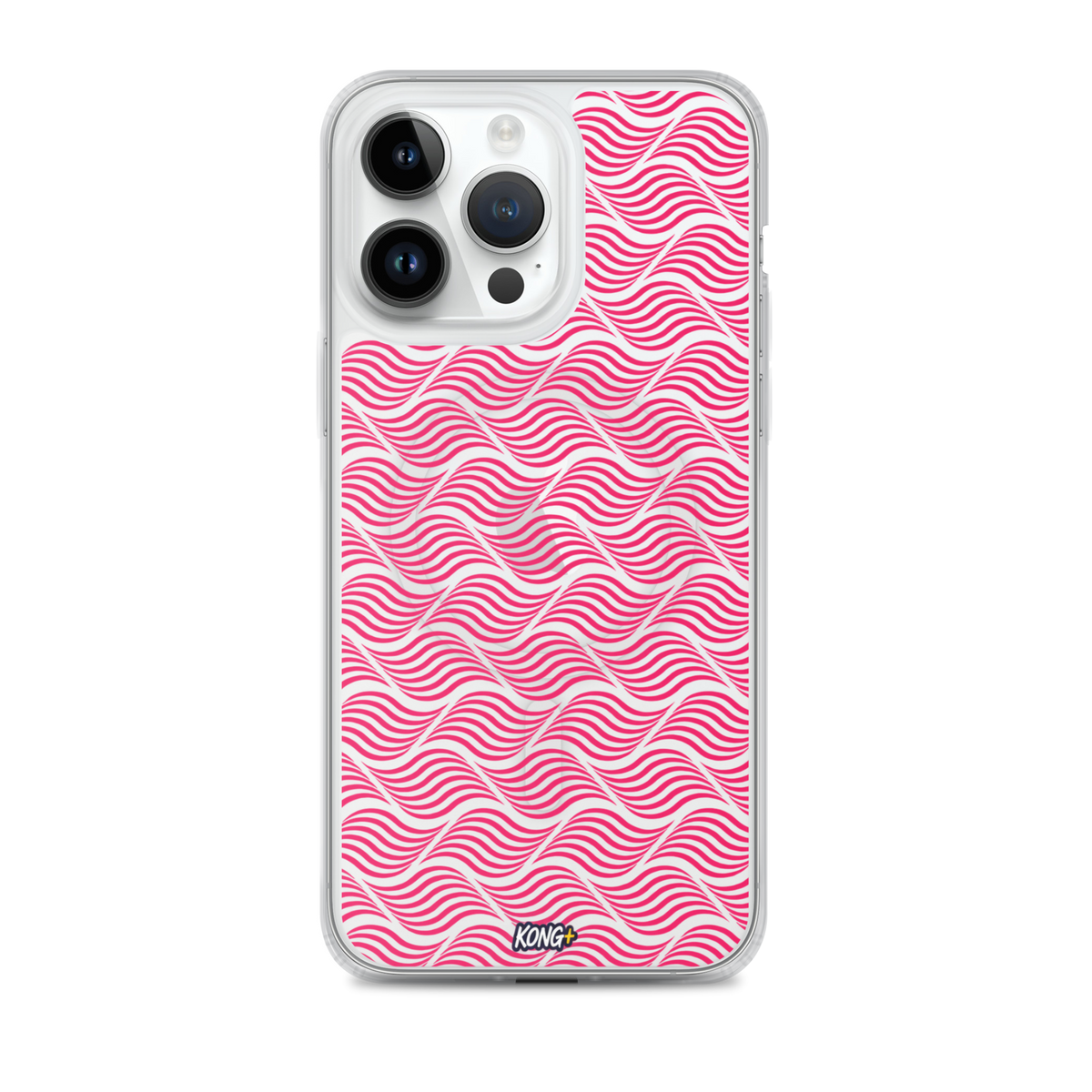 KONG+ Neon Waves pink MagSafe iPhone case with optical wave pattern