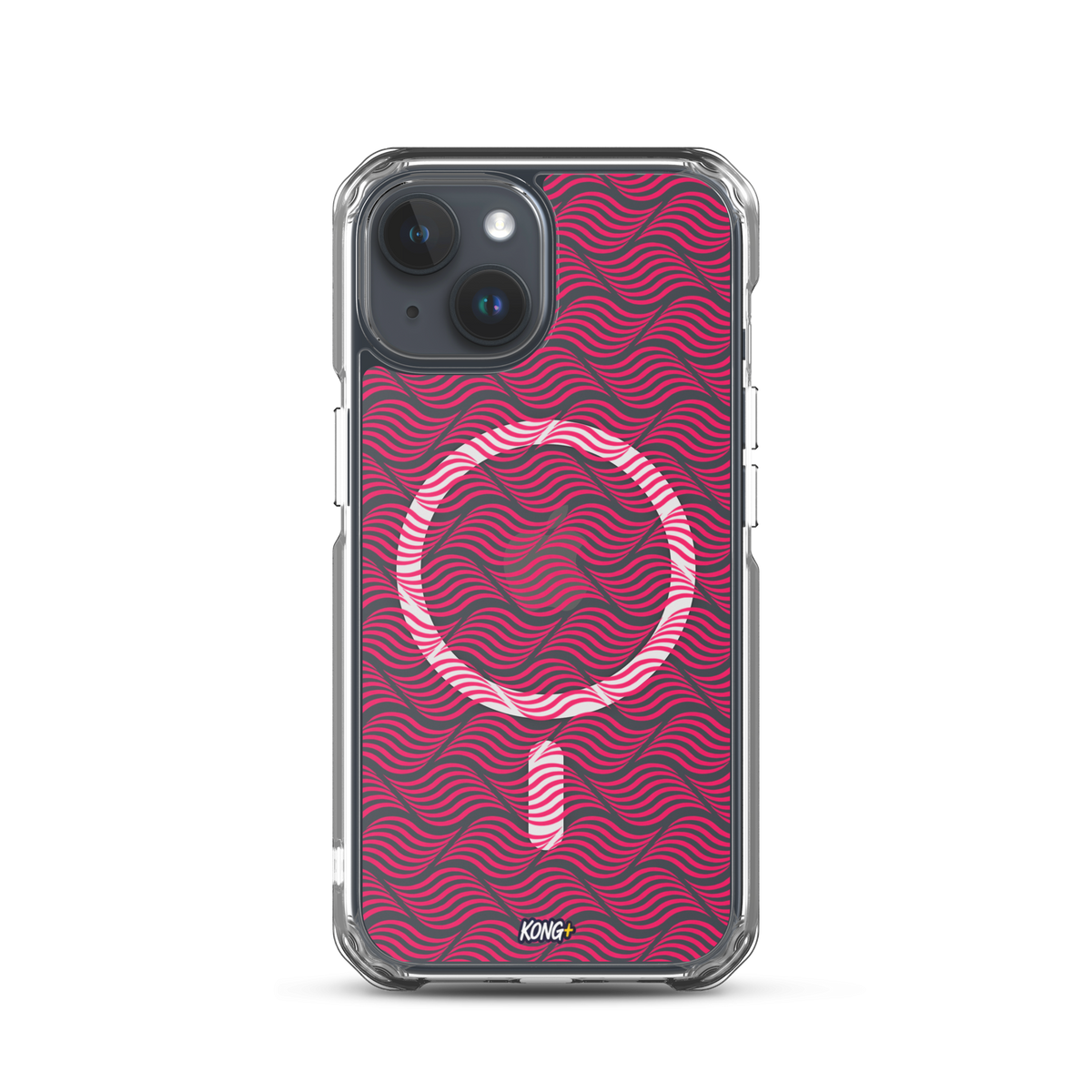 KONG+ Neon Waves pink MagSafe iPhone case with optical wave pattern