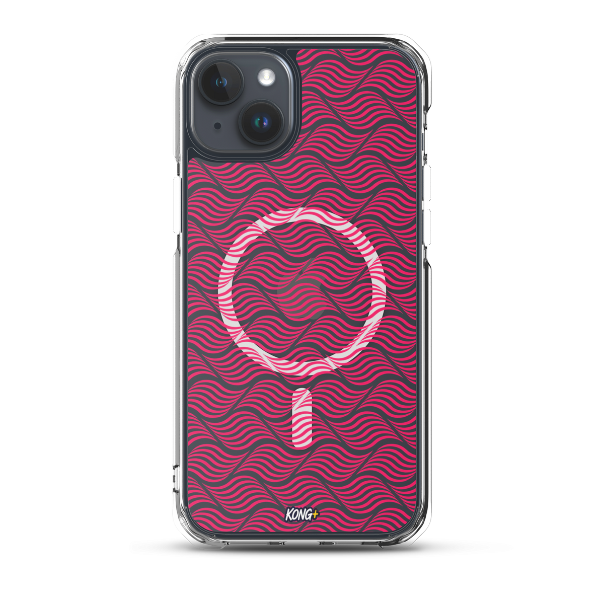 KONG+ Neon Waves pink MagSafe iPhone case with optical wave pattern