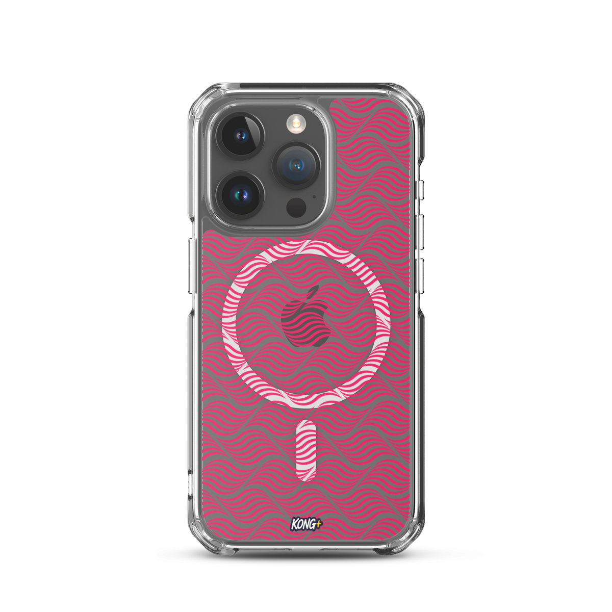KONG+ Neon Waves pink MagSafe iPhone case with optical wave pattern