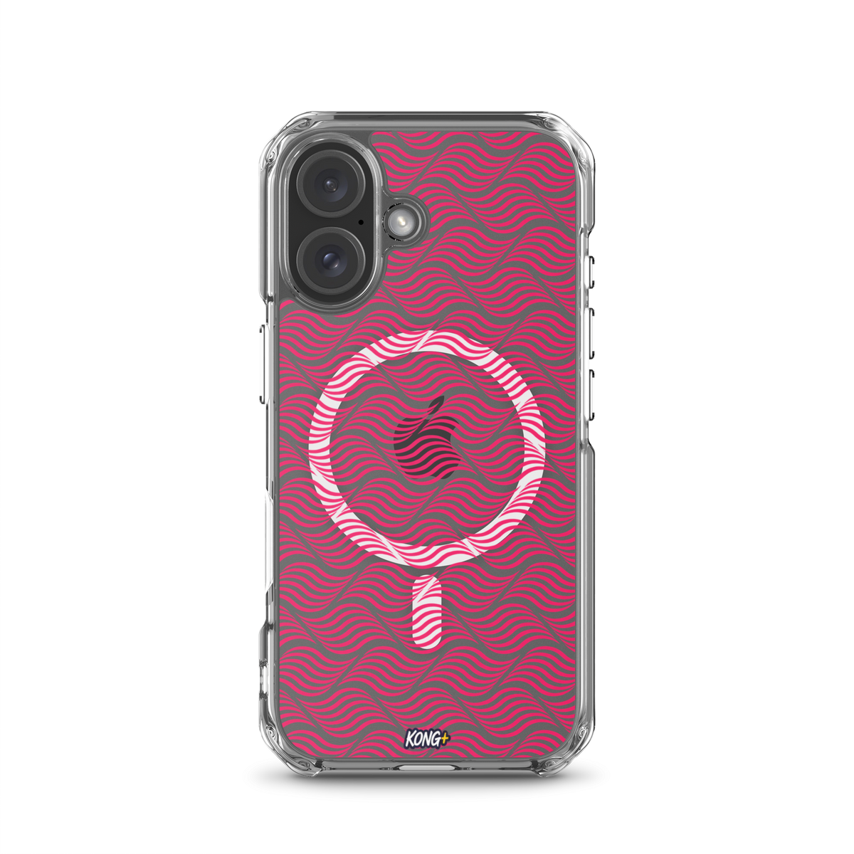 KONG+ Neon Waves pink MagSafe iPhone case with optical wave pattern