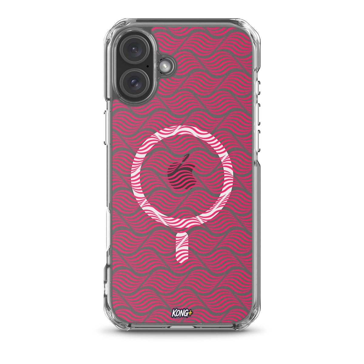 KONG+ Neon Waves pink MagSafe iPhone case with optical wave pattern