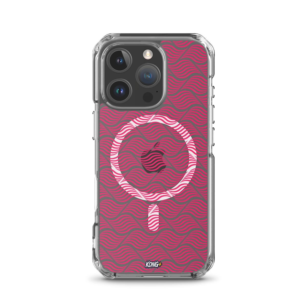 KONG+ Neon Waves pink MagSafe iPhone case with optical wave pattern