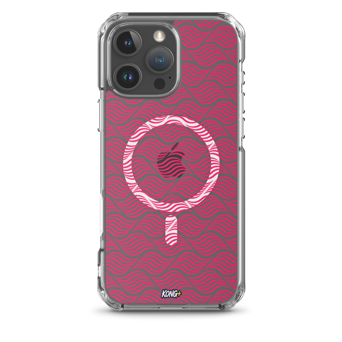 KONG+ Neon Waves pink MagSafe iPhone case with optical wave pattern
