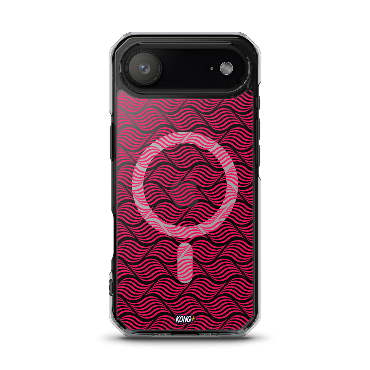 KONG+ Neon Waves pink MagSafe iPhone case with optical wave pattern