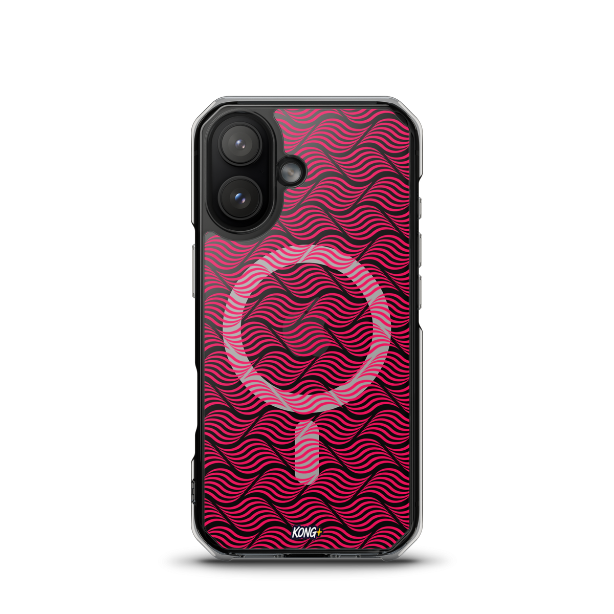 KONG+ Neon Waves pink MagSafe iPhone case with optical wave pattern