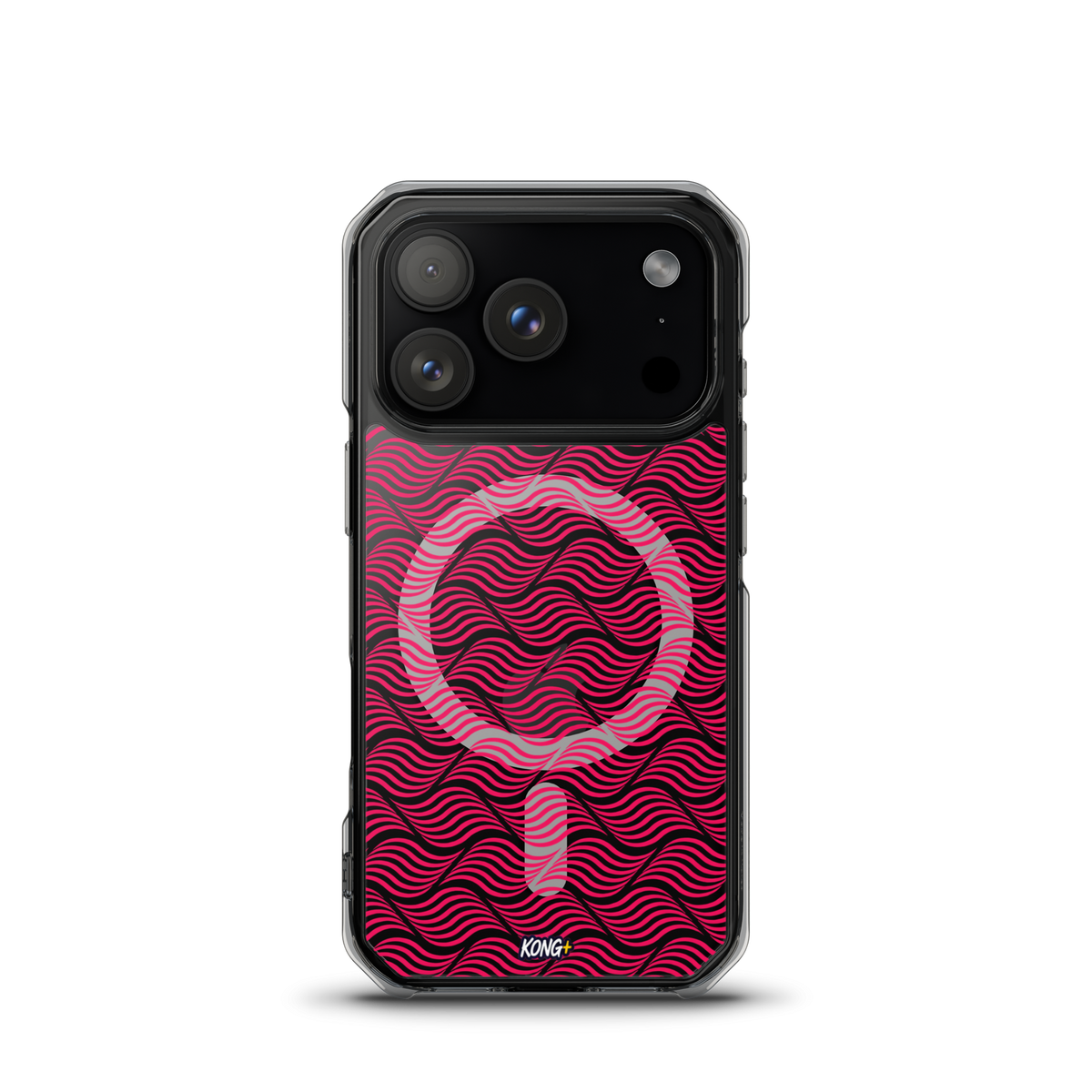KONG+ Neon Waves pink MagSafe iPhone case with optical wave pattern