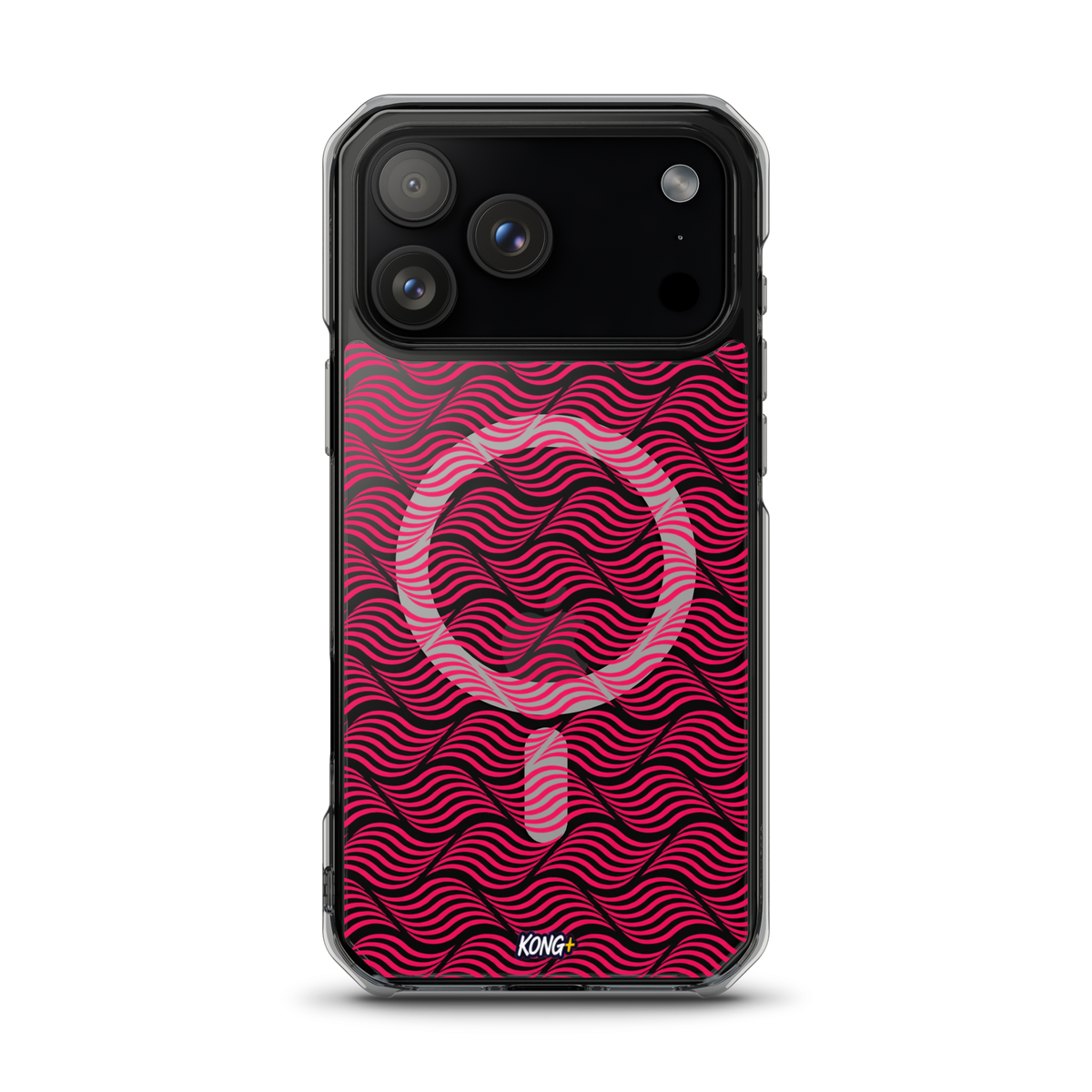 KONG+ Neon Waves pink MagSafe iPhone case with optical wave pattern