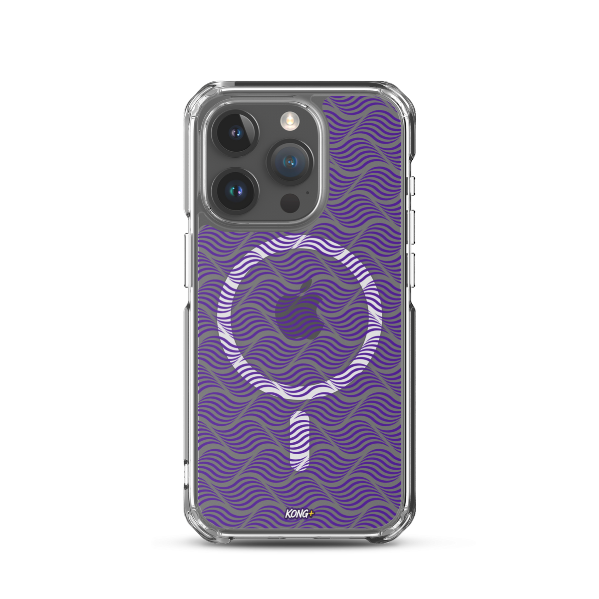 KONG+ Neon Waves purple MagSafe iPhone case with optical wave pattern