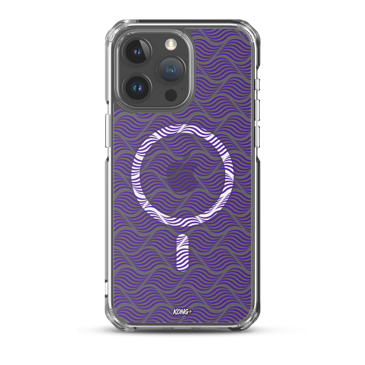 KONG+ Neon Waves purple MagSafe iPhone case with optical wave pattern