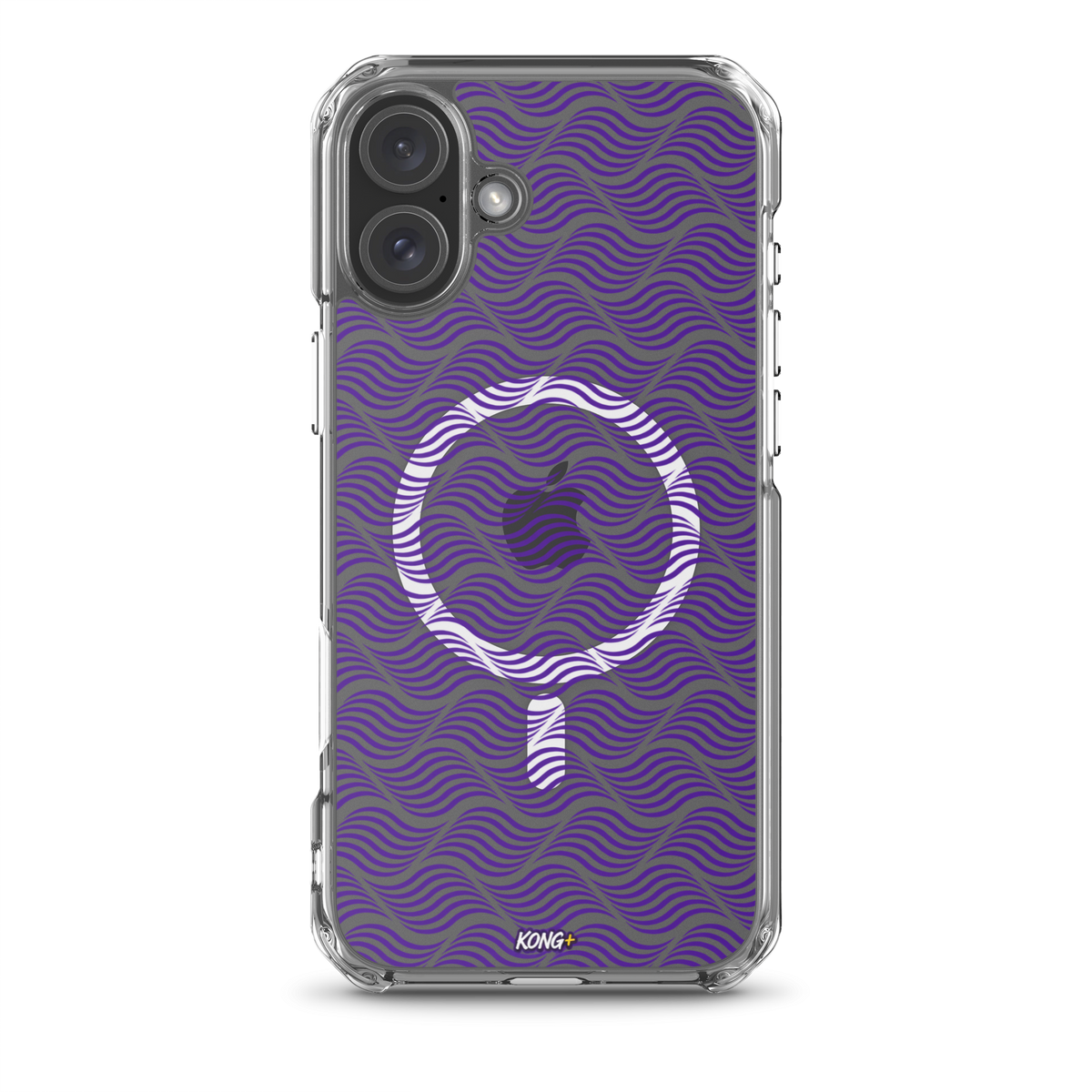 KONG+ Neon Waves purple MagSafe iPhone case with optical wave pattern