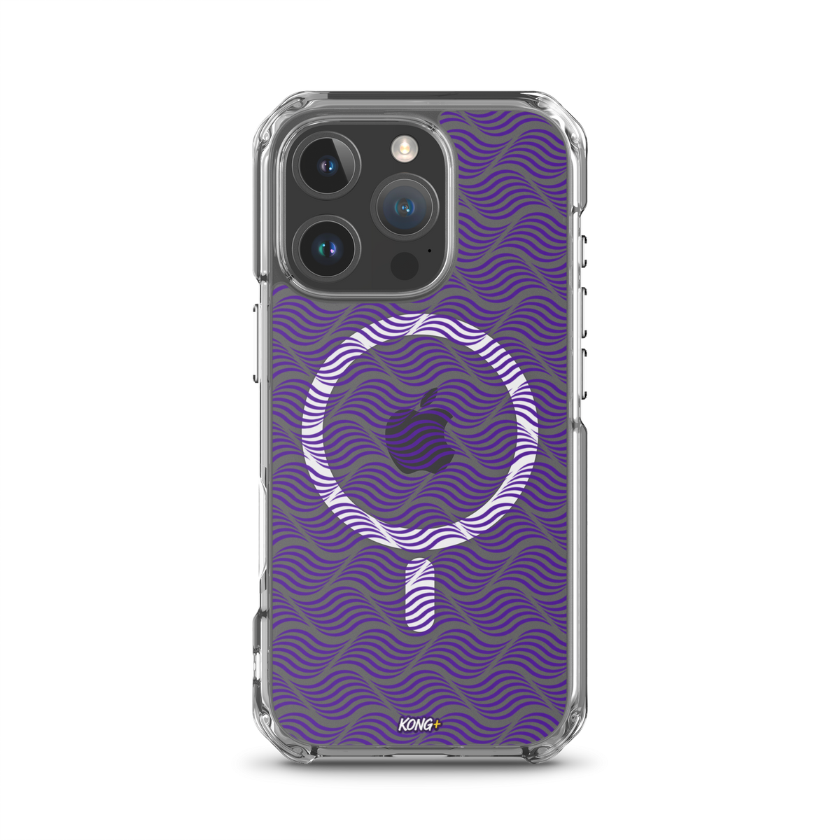 KONG+ Neon Waves purple MagSafe iPhone case with optical wave pattern