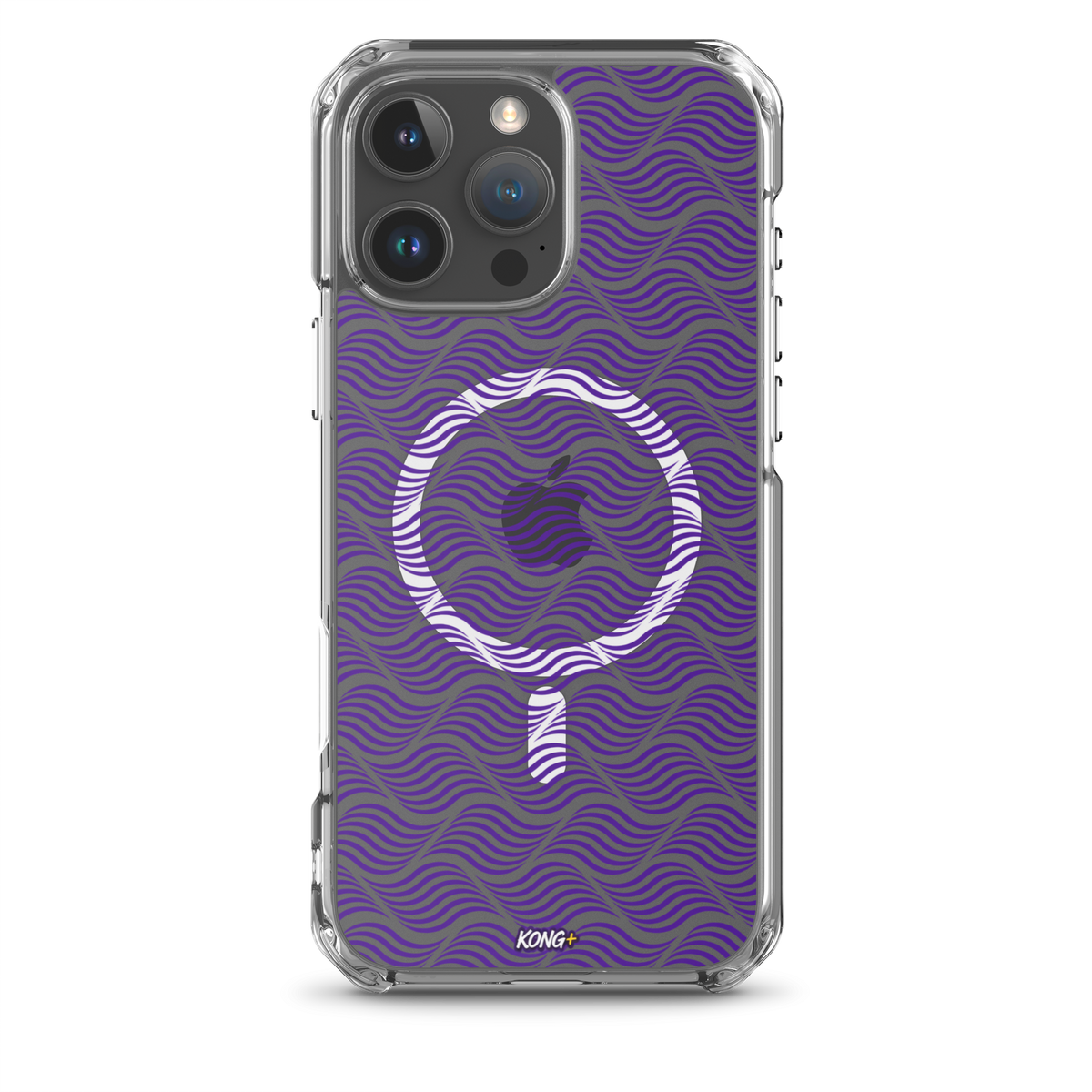 KONG+ Neon Waves purple MagSafe iPhone case with optical wave pattern