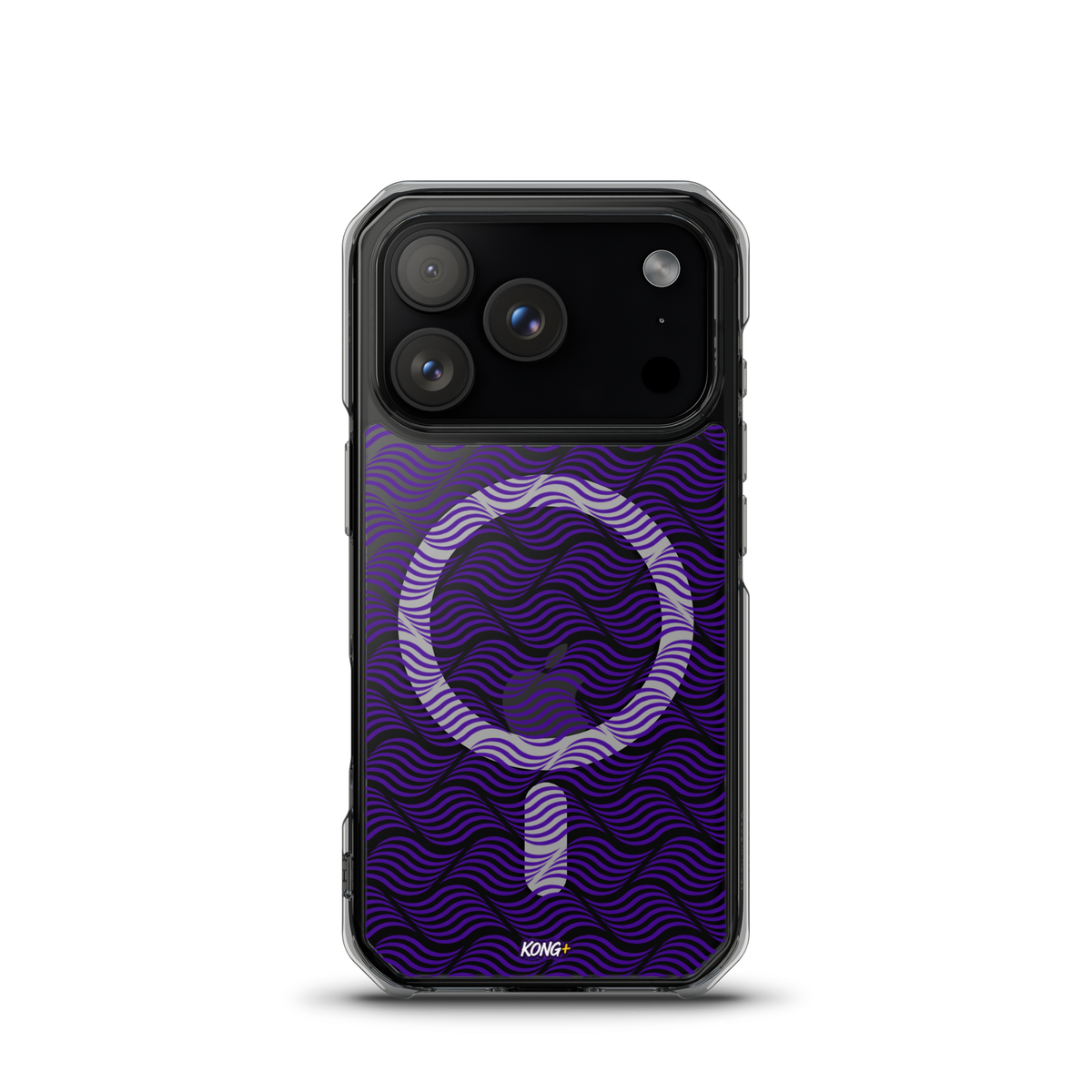 KONG+ Neon Waves purple MagSafe iPhone case with optical wave pattern
