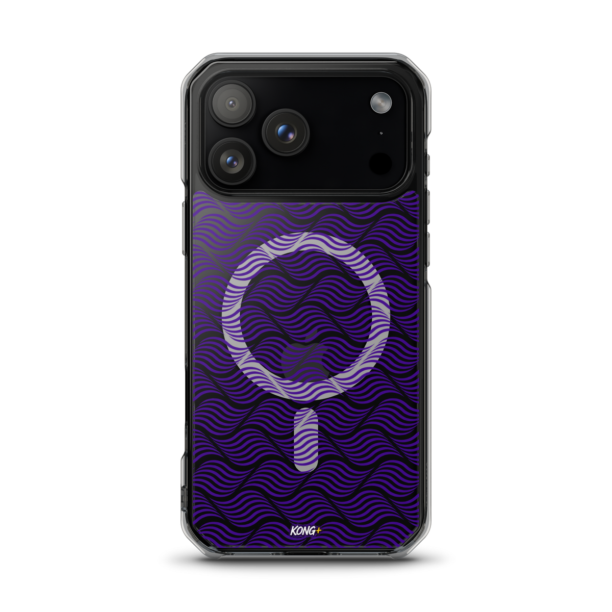 KONG+ Neon Waves purple MagSafe iPhone case with optical wave pattern