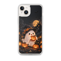 KONG+ Little Boo limited edition Halloween iPhone 18 Pro Max case featuring a cute ghost, glowing pumpkins and black cat, shown in multiple views with MagSafe compatibility and protective clear edges.