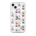 KONG+ Pop Stars colourful MagSafe iPhone case with rainbow, polka dot and checkerboard star patterns on a clear case.