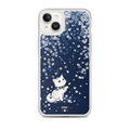 KONG+ Sakura Night Cat Japanese phone case featuring a white cat with blue eyes surrounded by falling cherry blossoms on a deep indigo background
