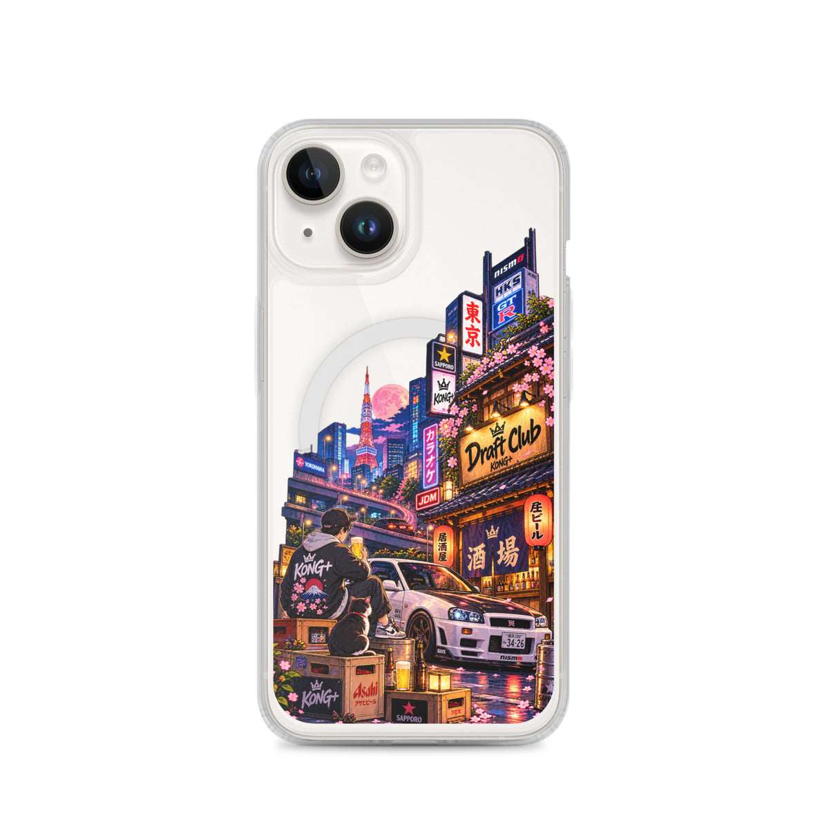 Tokyo After Dark Drift Club iPhone case with anime Tokyo night and JDM car design