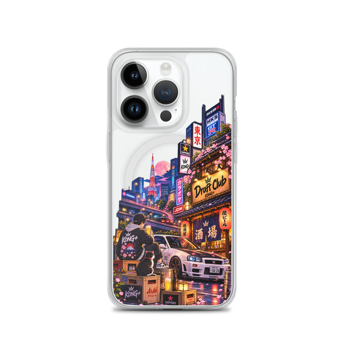 Tokyo After Dark Drift Club iPhone case with anime Tokyo night and JDM car design