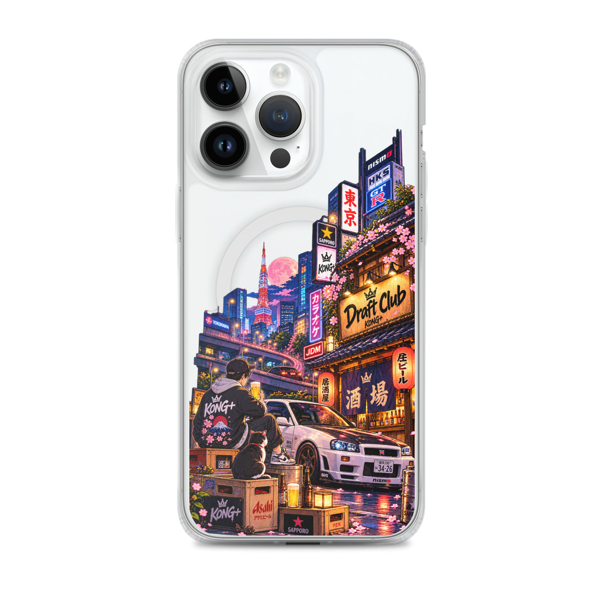 Tokyo After Dark Drift Club iPhone case with anime Tokyo night and JDM car design