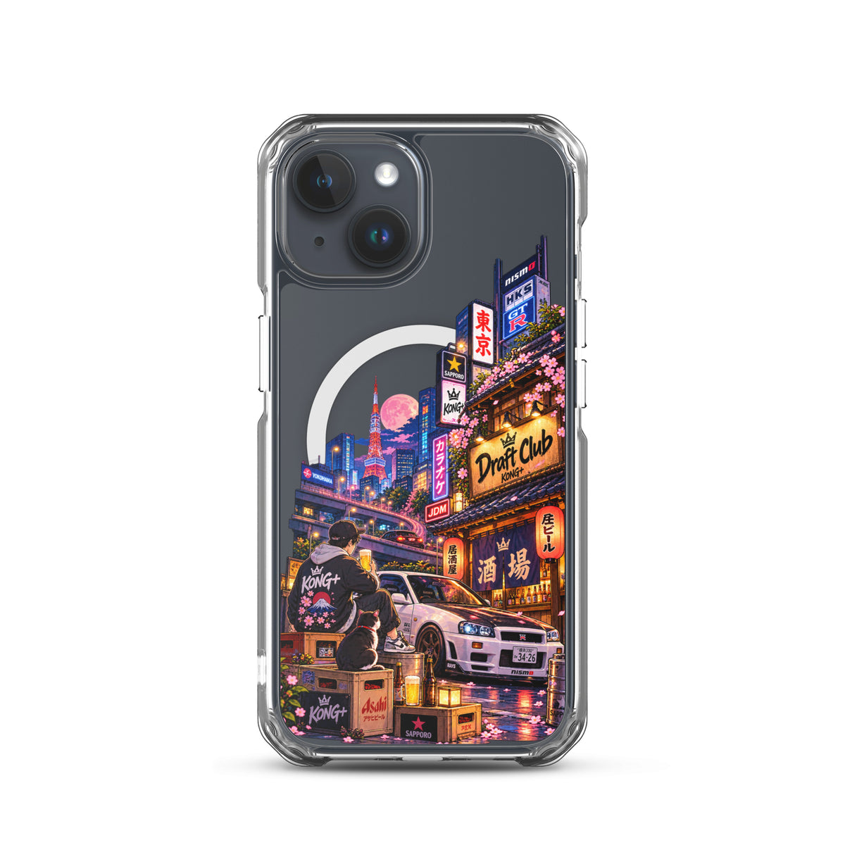Tokyo After Dark Drift Club iPhone case with anime Tokyo night and JDM car design