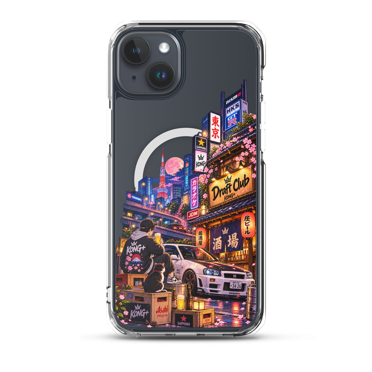 Tokyo After Dark Drift Club iPhone case with anime Tokyo night and JDM car design