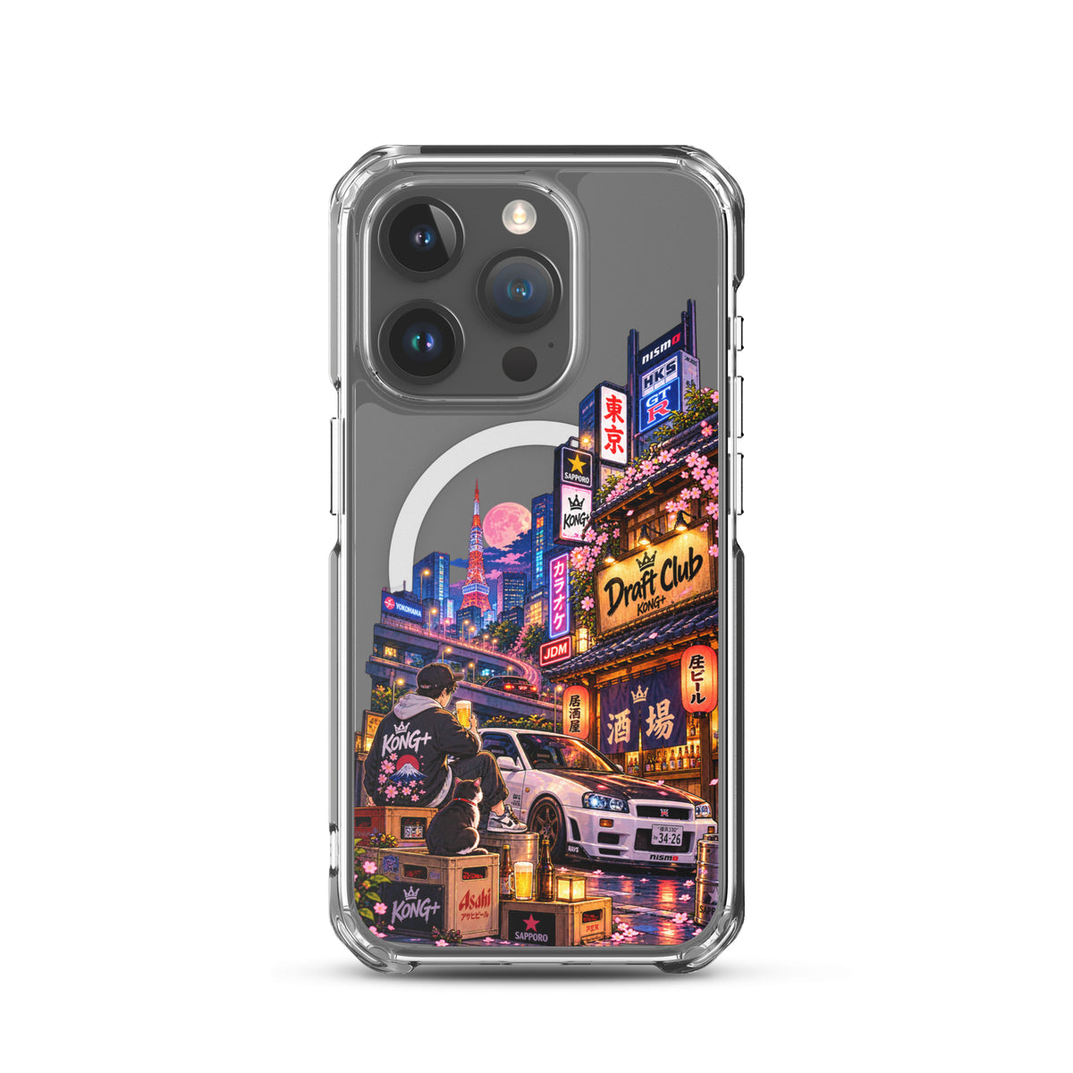 Tokyo After Dark Drift Club iPhone case with anime Tokyo night and JDM car design