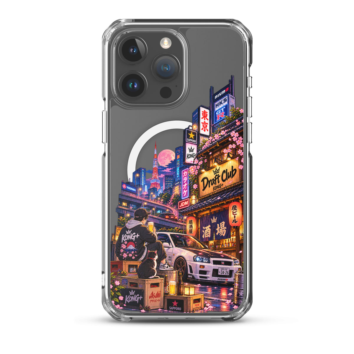 Tokyo After Dark Drift Club iPhone case with anime Tokyo night and JDM car design