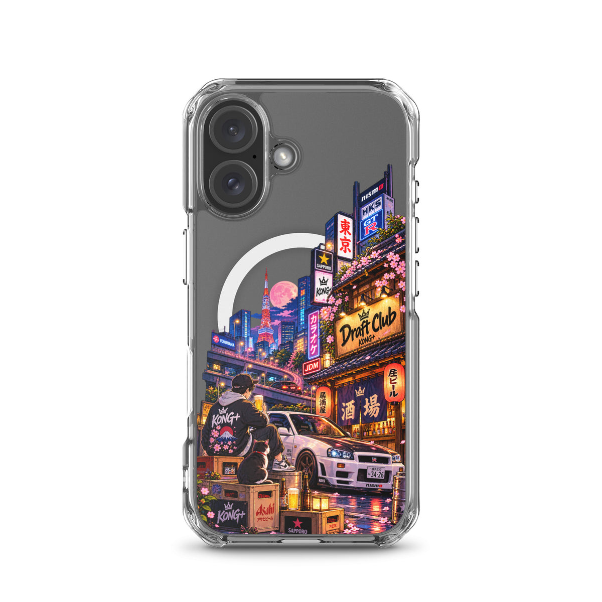 Tokyo After Dark Drift Club iPhone case with anime Tokyo night and JDM car design