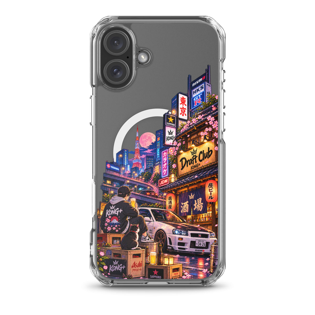 Tokyo After Dark Drift Club iPhone case with anime Tokyo night and JDM car design