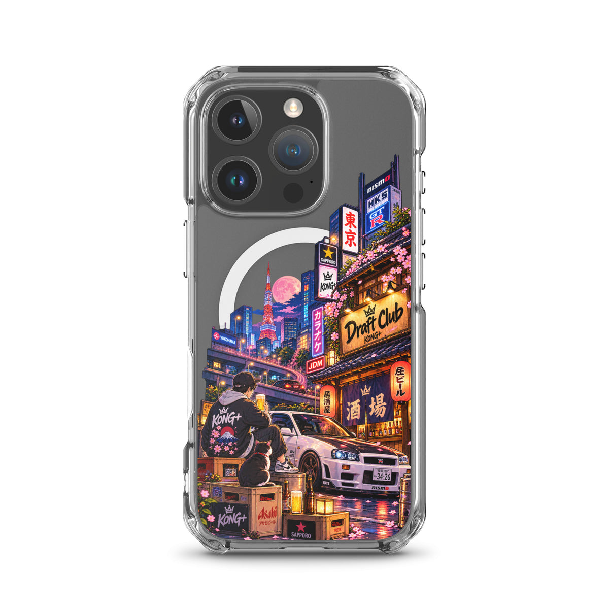 Tokyo After Dark Drift Club iPhone case with anime Tokyo night and JDM car design