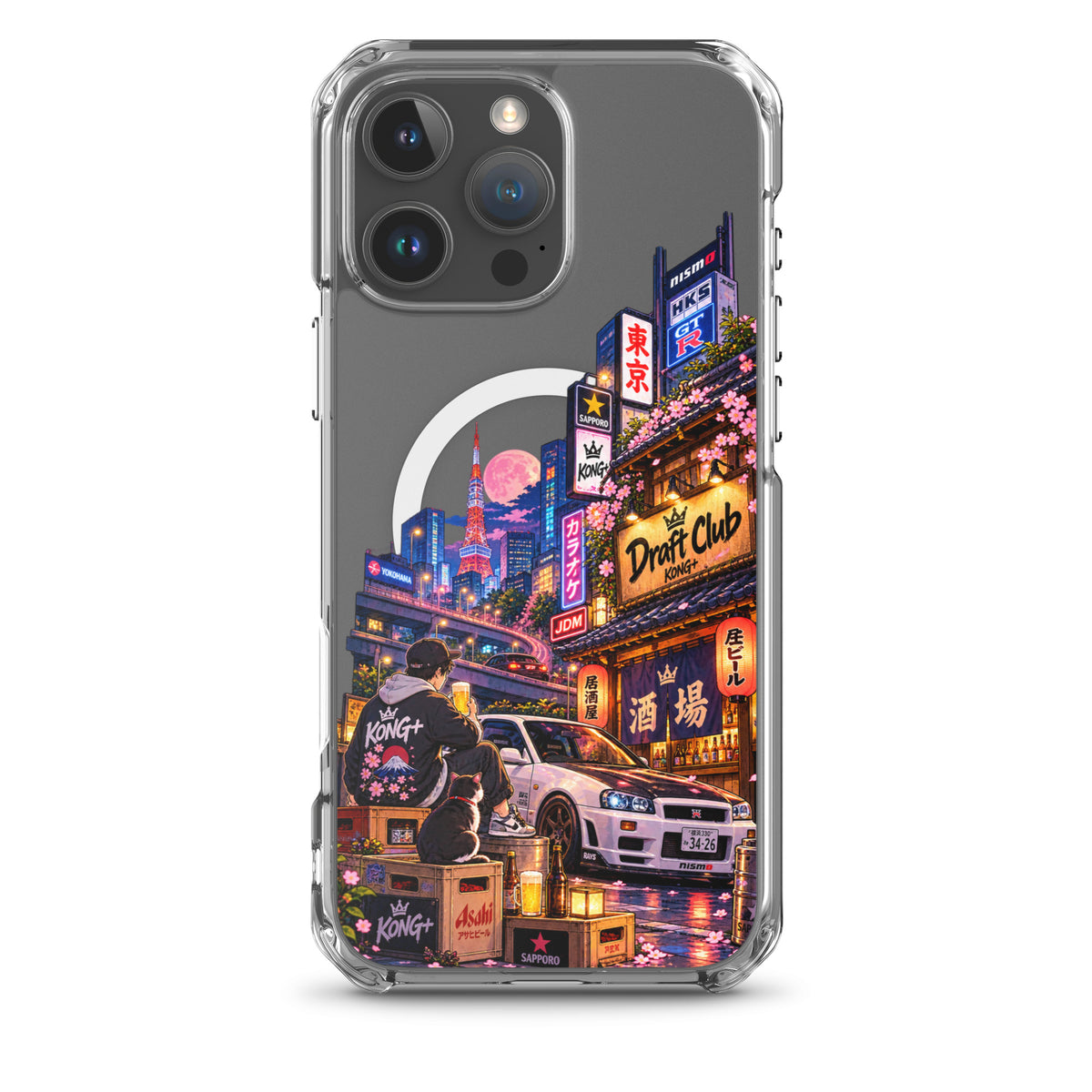 Tokyo After Dark Drift Club iPhone case with anime Tokyo night and JDM car design