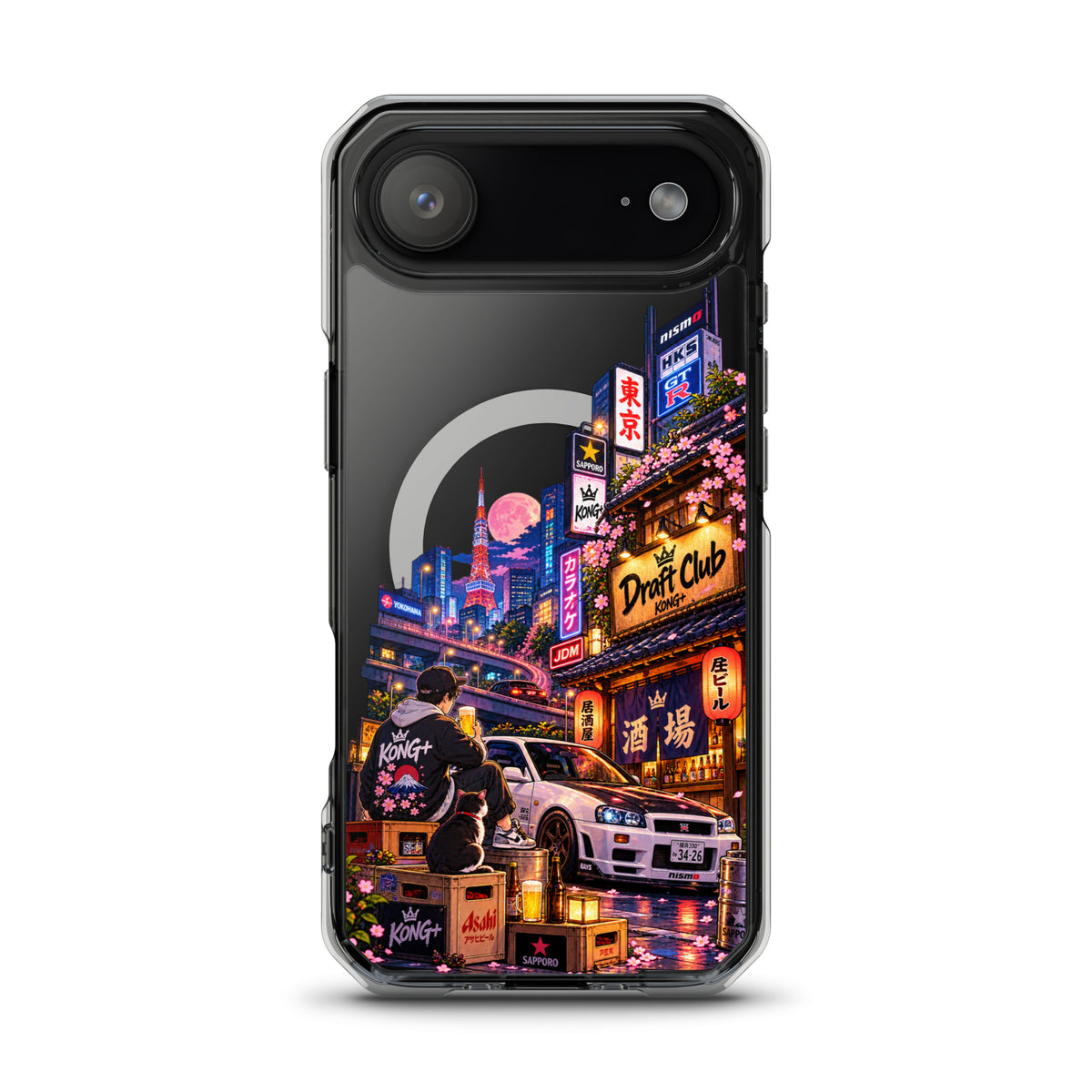 Tokyo After Dark Drift Club iPhone case with anime Tokyo night and JDM car design