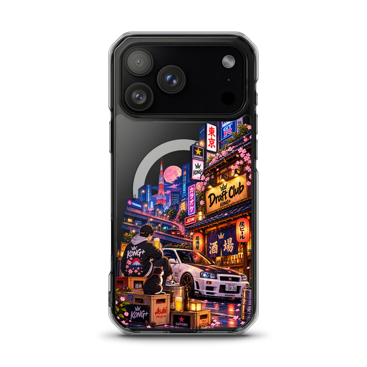 Tokyo After Dark Drift Club iPhone case with anime Tokyo night and JDM car design