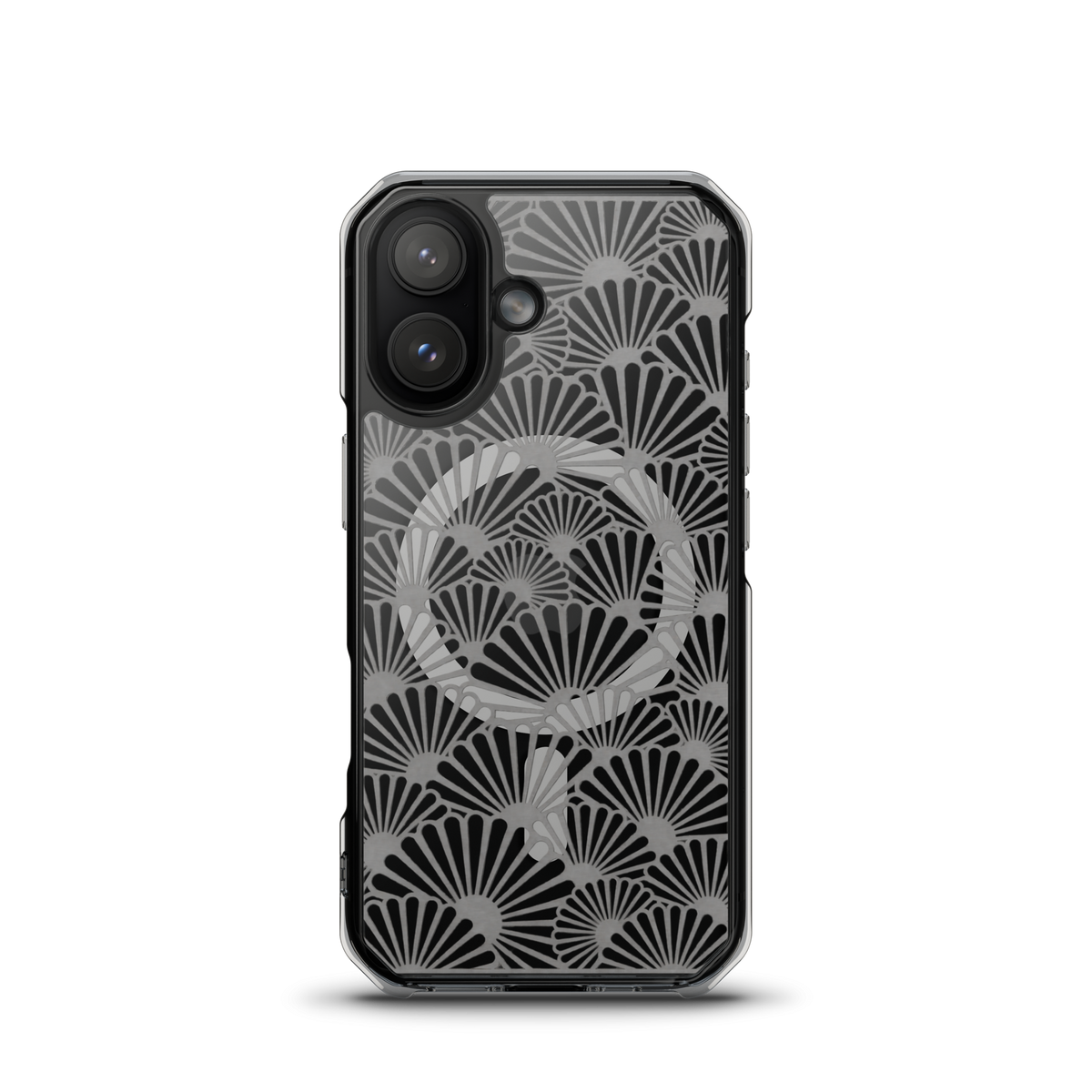 KONG+ Tokyo Silver Fans Japanese pattern iPhone case with silver fan design and MagSafe compatibility