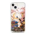 Tsuki Japanese cat MagSafe iPhone case featuring a calico cat, golden crescent moon, pink cherry blossoms and Mount Fuji by KONG+.