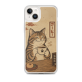 Vintage Japanese woodblock-style cat drinking coffee phone case by KONG+